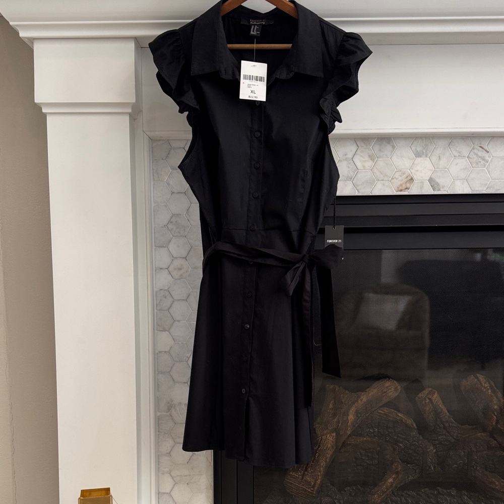 Forever 21 Black Ruffle Sleeve Mini Dress